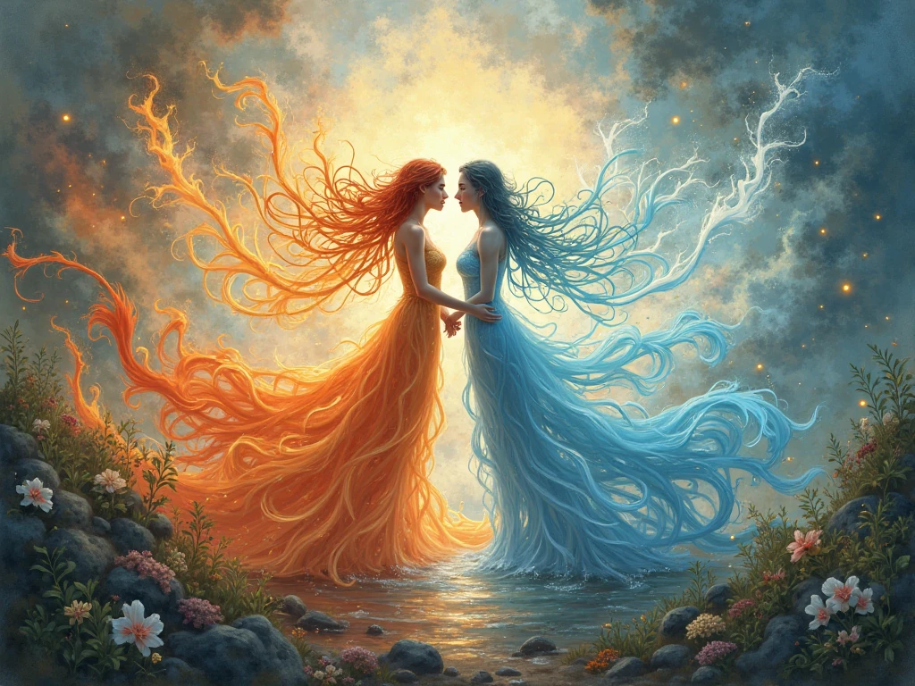 two women in dresses with long hair